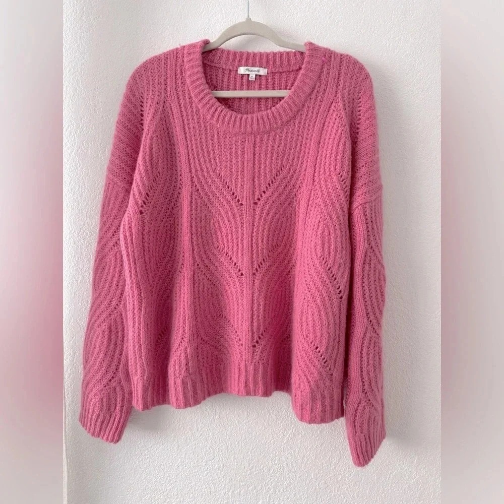 Madewell Pink Cable Knit Alpaca Blend Sweater Size XL - Picture 2 of 11